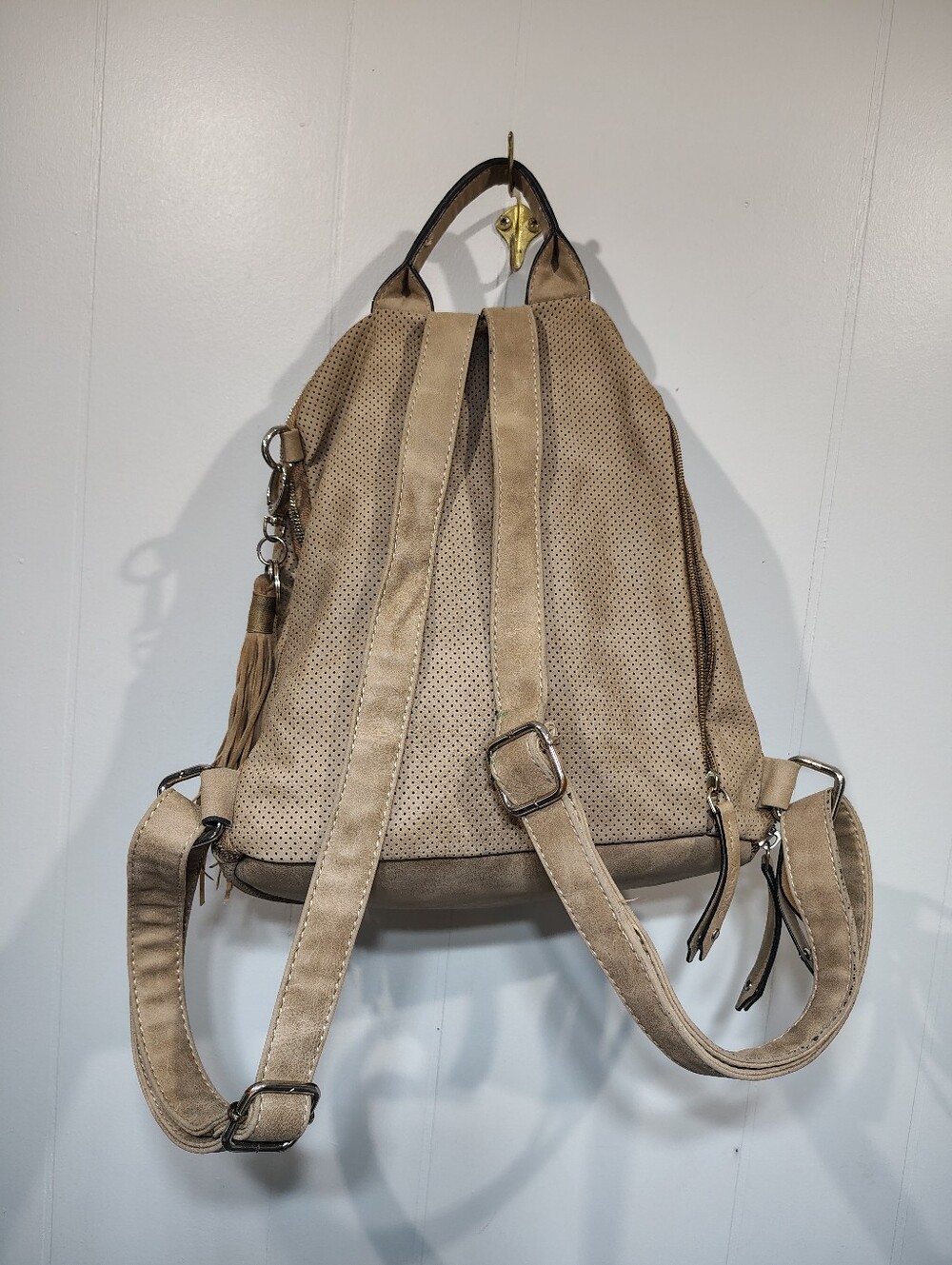 Suri Frey Romy Backpack Purse in Light Beige Large 13x13 Vegan Leather - Picture 5 of 12